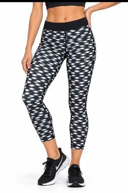 Nike Black White Printed Running Leggings Women’s Small Cropped Reflective
